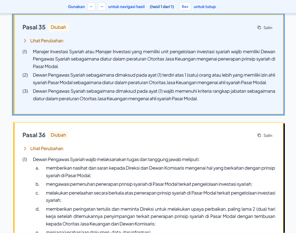 Tampilan Status Keberlakuan (Berlaku/Diubah/Dihapus)