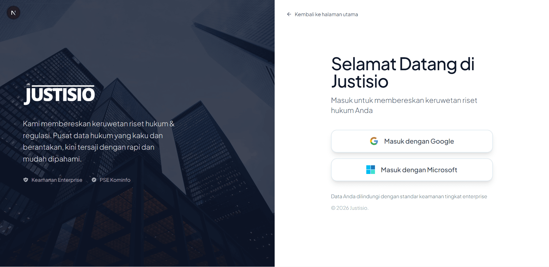 Pilihan SSO Akun Google / Microsoft